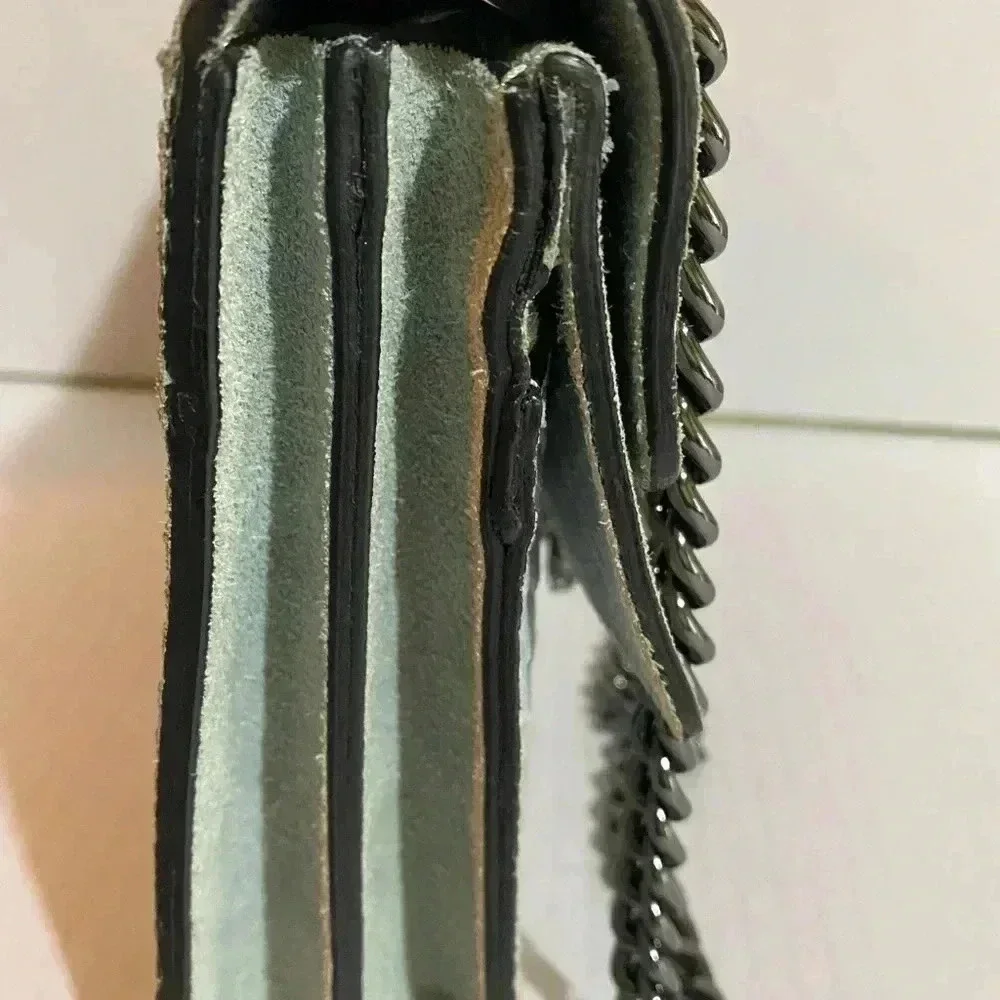 Handcrafted vintage green blue leather suede satchel handbag